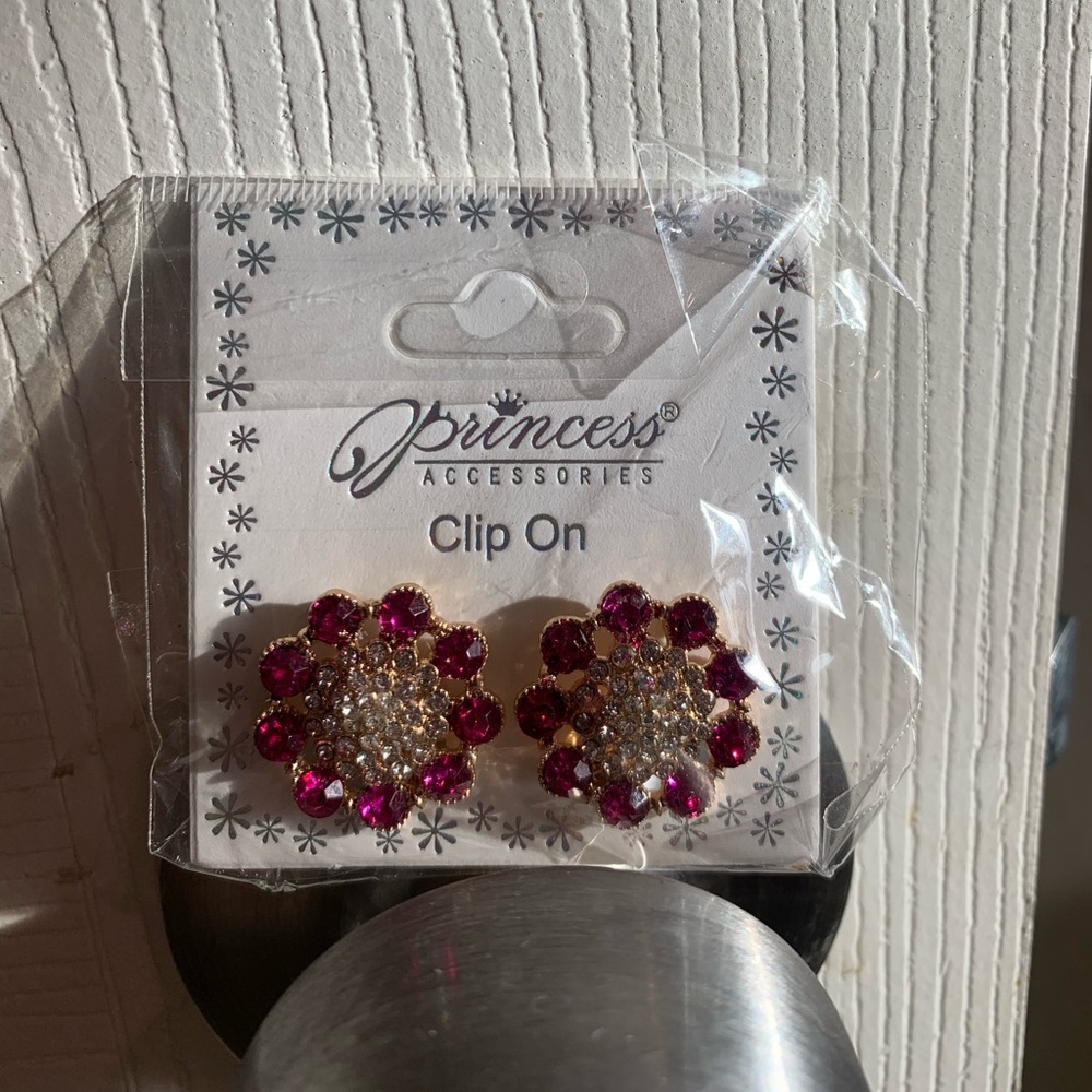 Pink clip on earrings